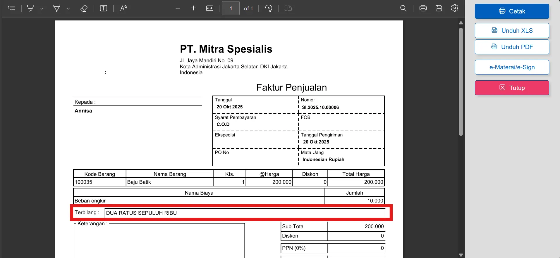 Cara menampilkan terbilang huruf kapital di faktur penjualan